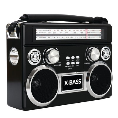 Supersonic Portable 3 Band Radio W/ Bluetooth & Flashlight Black