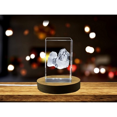 Shih Tzu 3D Engraved Crystal Sculpture w/LED Base