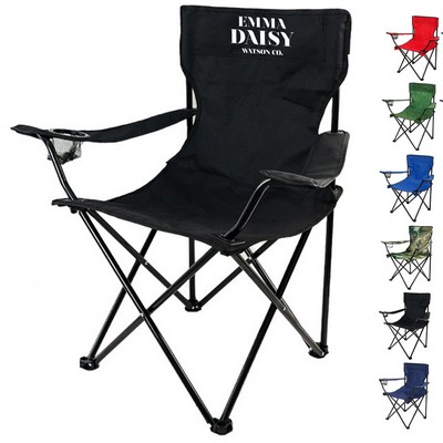 Folding Camp Chair with Cooler Pocket and Cup Holder