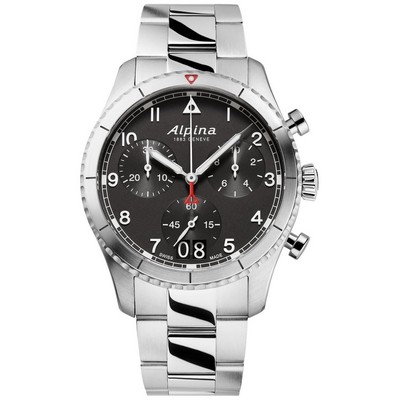 Alpina Men's Quartz Startimer Stainless Steel Bracelet Watch Black Dial