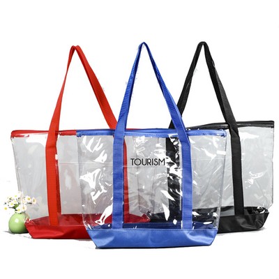 Clear Zippered Tote Bag With Pocket