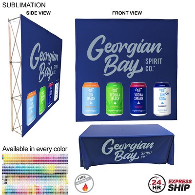 48Hr Quick Ship -Trade Show Booth Package Ultra, 7.5' Straight Fabric Wall and Premium 6' Tablecloth
