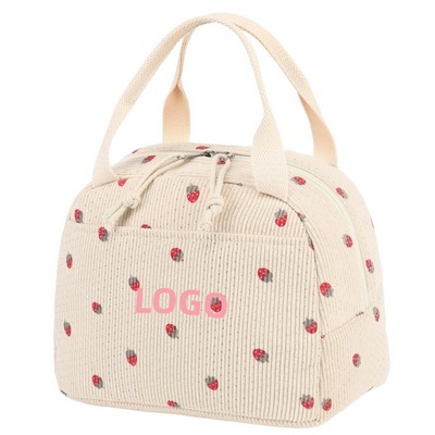 Corduroy Insulated Lunch Tote Bag with Spacious Capacity for Outdoor Use