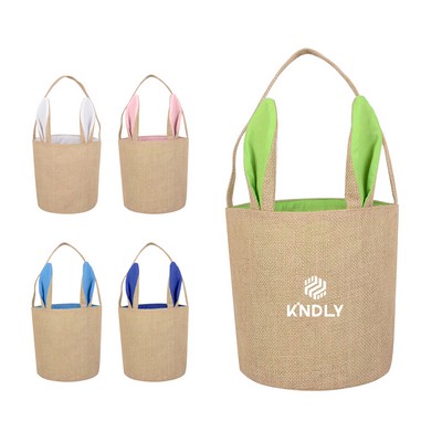 Easter Collapsible Jute Bunny Ear Basket With Handle