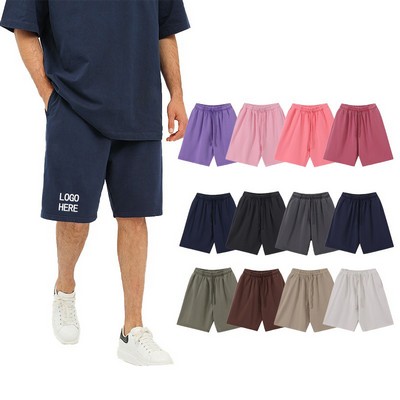 American-Style Washed & Distressed Cotton Mid-Length Shorts