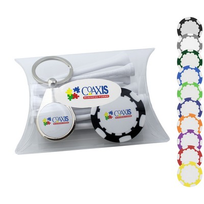 Clear Pillow Pack Golf Gift Set - Key Ring, Poker Chip & Tees