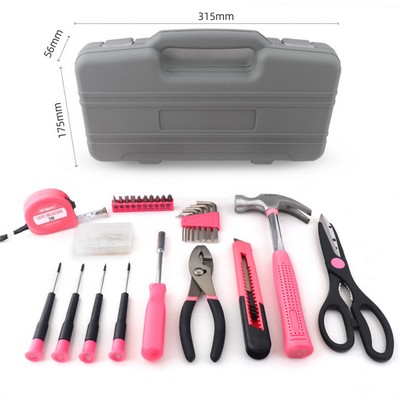 62-Piece Multi-Function Household Hardware Tool Set, Complete Repair Kit with Tape Measure & Hammer