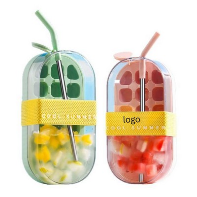 2-In-1 Silicone Ice Mold Water Bottle With Straw