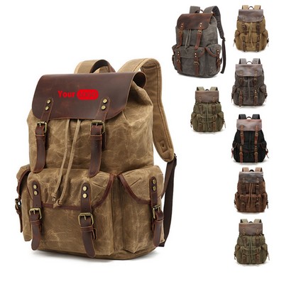 Waxed Canvas Leather Travel Backpack For Men