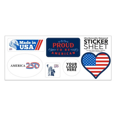 America 250 TM Sticker Sheet | Small | 3 3/4" x 9" | White Vinyl