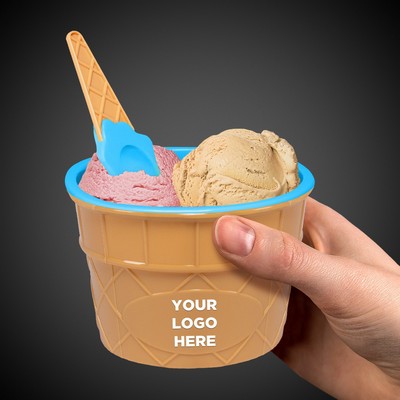 6 Oz. Blue Pad Printed Ice Cream Bowl & Spoon Set(Imprintable)
