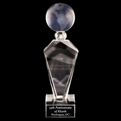 Solid Crystal Engraved Award - 10" large - Deco Globe