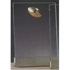 Clear Glass Plaque Award w/Gold Football Accent, Gold Plastic Mounts & Base (7"x9.5")