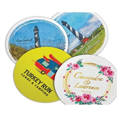 4" Multi-Color Round Fabric Coaster w/Neoprene Like Back