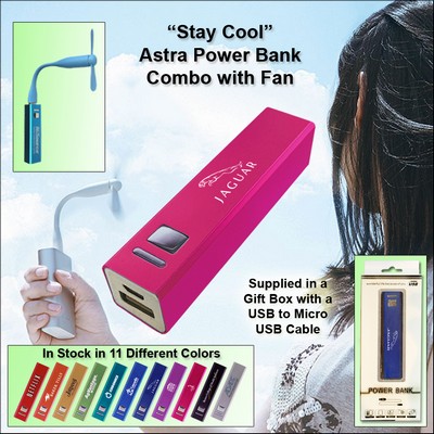 Pink 2000 mAh Astra Power Bank Combo w/Fan