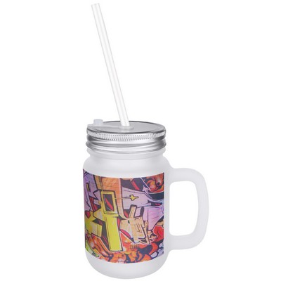 12 oz. Frosted Mason Jar with Lid & Straw