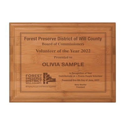 Laser Engraved Bamboo Plaque w/ Metallic Highlight / 9"x12"