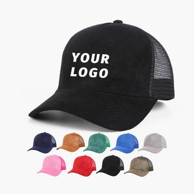 Premium Suede Mesh Back Cap - Trucker Style with Snapback