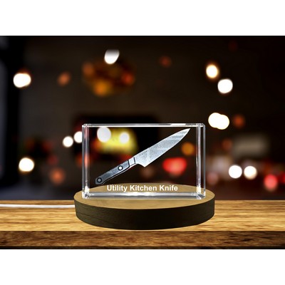 Utility Kitchen Knife 3D Engraved Crystal Trophy - Culinary Artistry