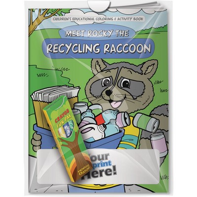 Combo Pack - "Meet Rocky the Recycling Raccoon" Coloring Book & 4-Pack of Crayon (Imprinted)