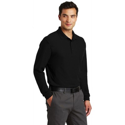 Port Authority Long Sleeve Silk Touch Polo With Pocket.