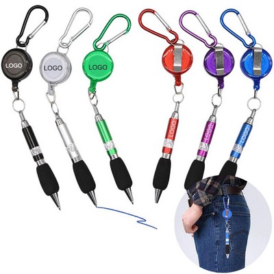 3" 1 Retractable Badge Reel Pen with Belt Clip and Keychain Carabiner for Work Office Nurses