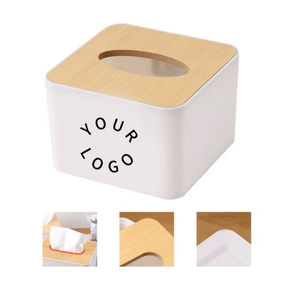 Rectangular Bamboo Tissue Box Cover With Removable Lid