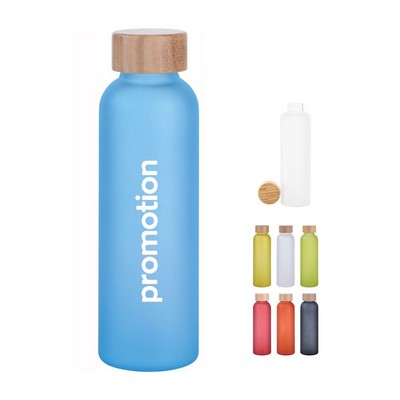 18 Oz Frosted Glass Water Bottle W/ Bamboo Lid
