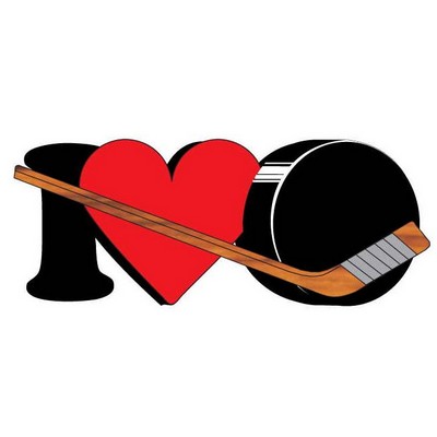 I Love Hockey Magnet w/ Full Magnetic Back (8 Square Inch)