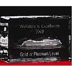 3D Crystal Custom Ship/ Airplane in Block Horizontal Sculpture (8")