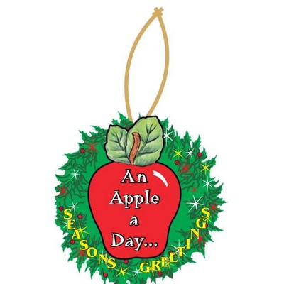 Apple w/ Daily Apple Slogan Wreath Ornament w/ Mirrored Back (2 Square Inch)