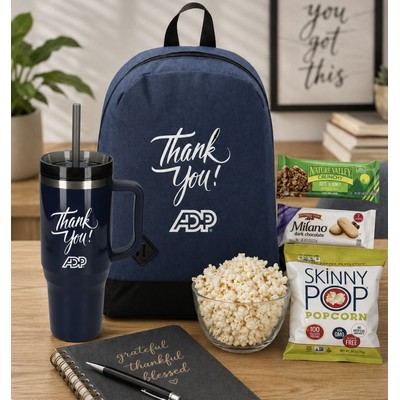 Gift Set with Backpack, Travel Mug & Snacks