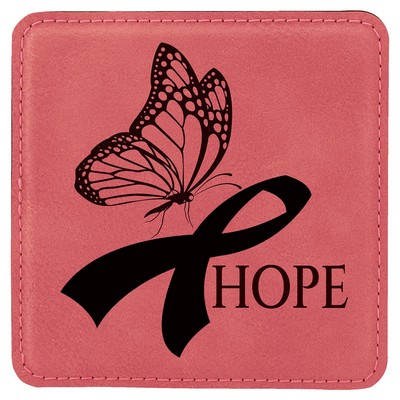 Square Coaster, Pink Faux Leather, Engraved, 4x4"
