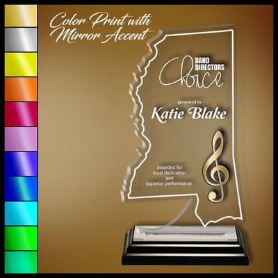 7" Mississippi Clear Acrylic Award with Color Print and Mirror Accent
