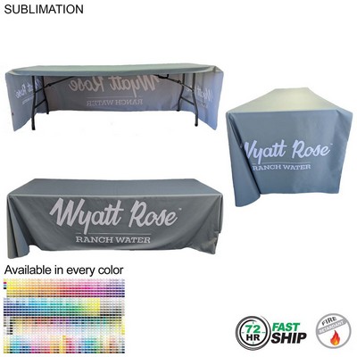 72 Hr Fast Ship - Sublimated PREMIUM Cloth for 8' Table, Drape Style, Open Back, Rounded Corners