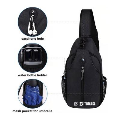 Sport Waterproof Nylon Sling Bag w/ Earphone Hole