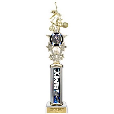 18" Action Matrix Blue Bmx 1 Column Silver Trophy