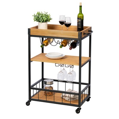Honey-Can-Do Industrial Rolling Bar Cart W/ Removable Serving Tray