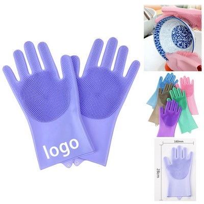 Custom Silicone Cleaning Gloves – Food Grade, Heat Resistant, Built-in Scrubber, Promotional