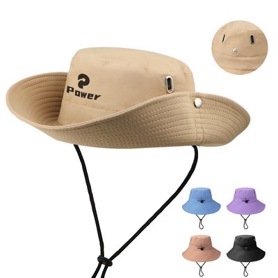 Polyester Cowboy Hat Wide Brim Sun Bucket W/ Chin Strap
