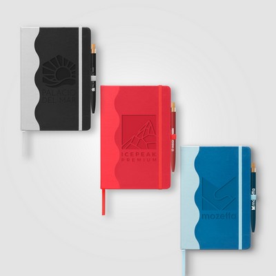 Grete Recycled Wave Pattern Journal Pen Set - A5 - Debossed