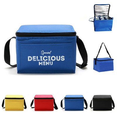 6 Can Insulated Cooler Lunch Bag W/ Pocket & Shoulder Strap