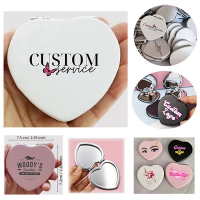 PU Heart Shape Double Side Makeup Mirror