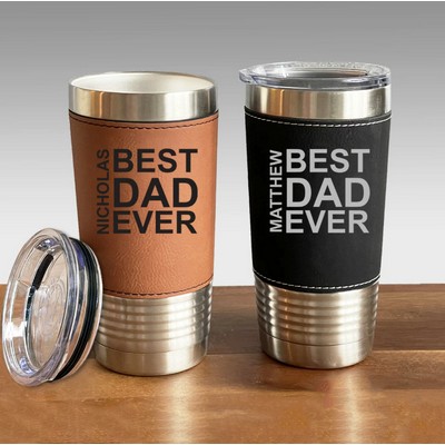 20oz Stainless Steel Leather Wrapped Tumbler with Lid