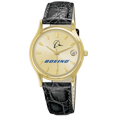Ladies' Leather Band Collection Brass Watch with Date
