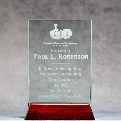 Jade Glass Plaque On Piano Rosewood Base - 5"x7"