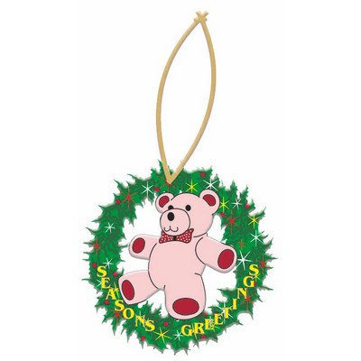 Teddy Bear Promotional Wreath Ornament w/ Black Back (3 Square Inch)