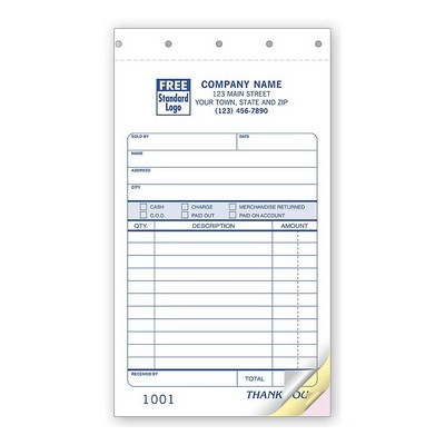 Sales Slip Forms - Small, Carbonless (3 Part)