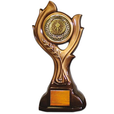 Stock 15" Victory Trophy- With 2" Torch & Rings Coin With Engraving Plate