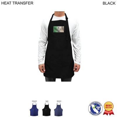 Domestic made Twill Bib Apron, (25"x28"), 2 Pockets, Adjust Neck, Heat Transfer Logo